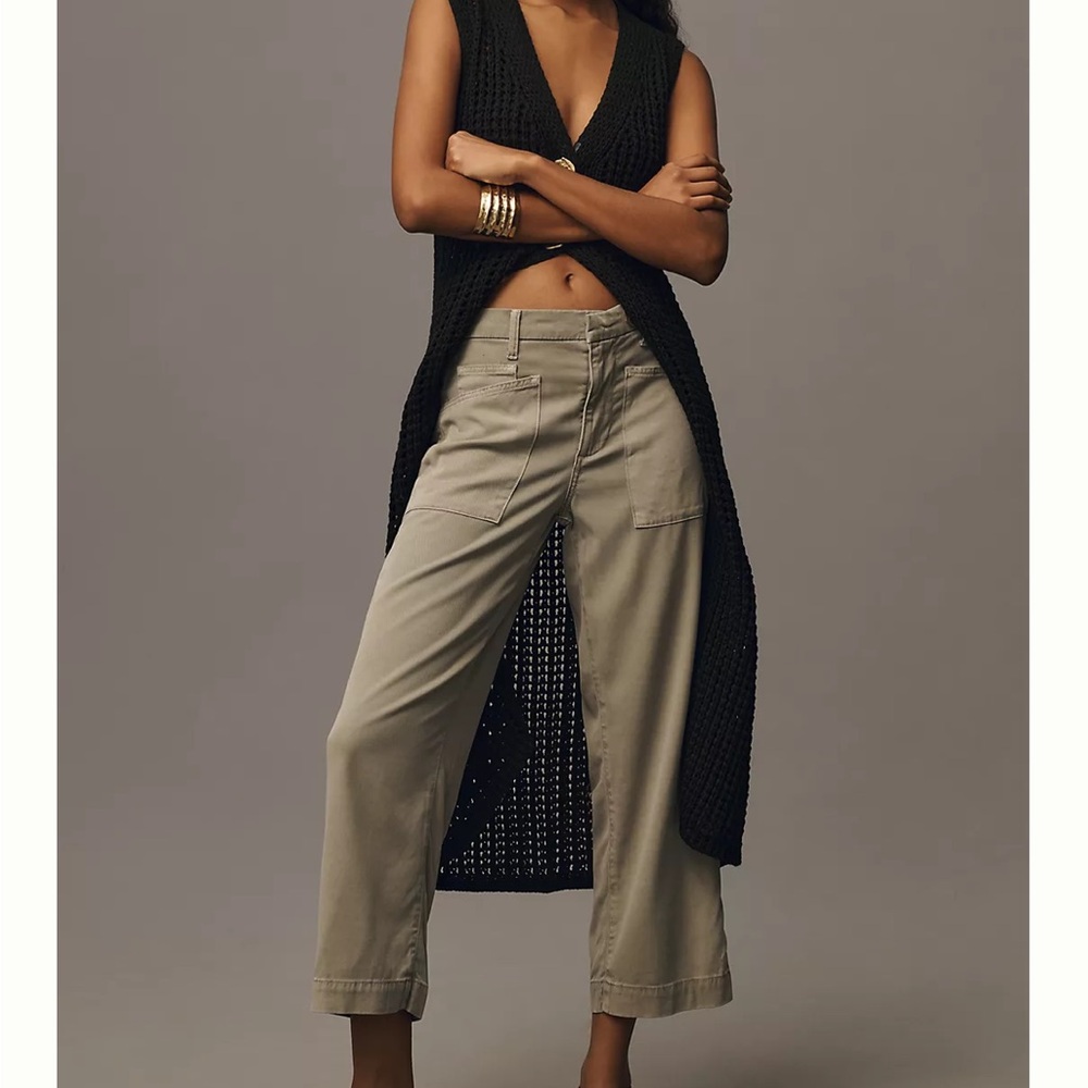 Joie High Waisted Wide Leg Ankle Cropped High Rise Coastal Pants Green Size 4